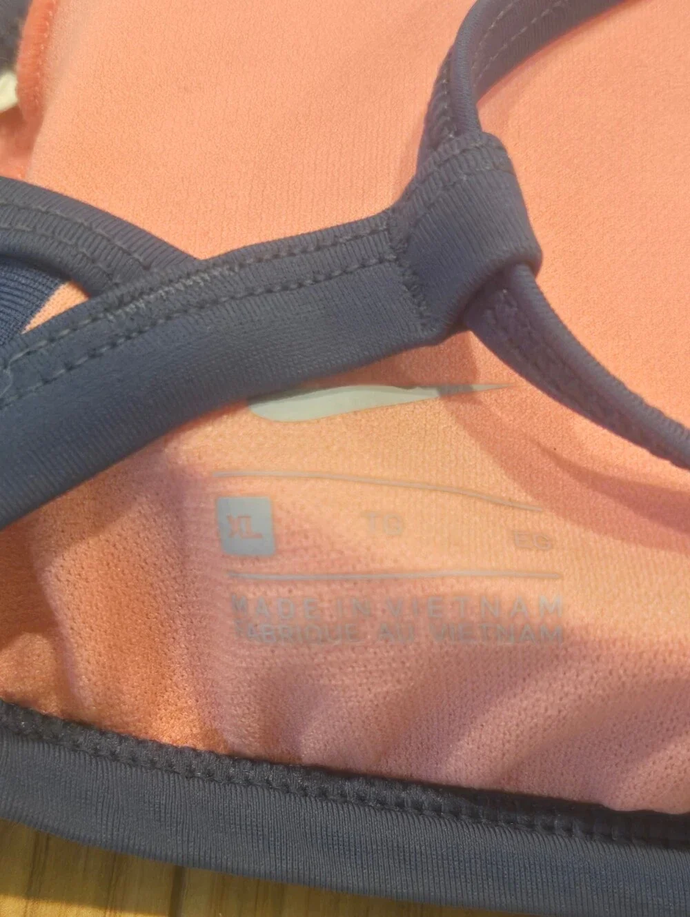 Nike Navy, Coral & White Striped High-Neck Bikini Set
